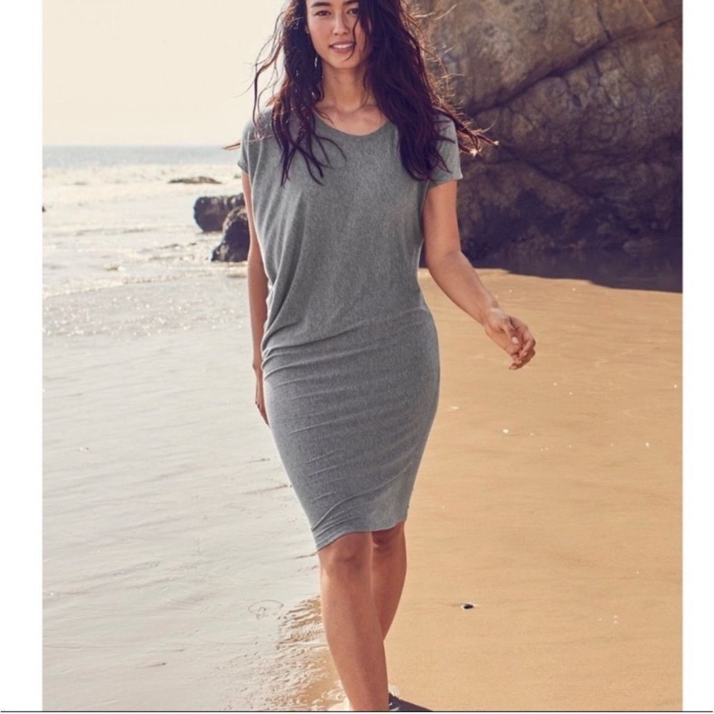 Athleta Asymmetrical Draped Gray Crew Neck Dress Womens Size Medium
